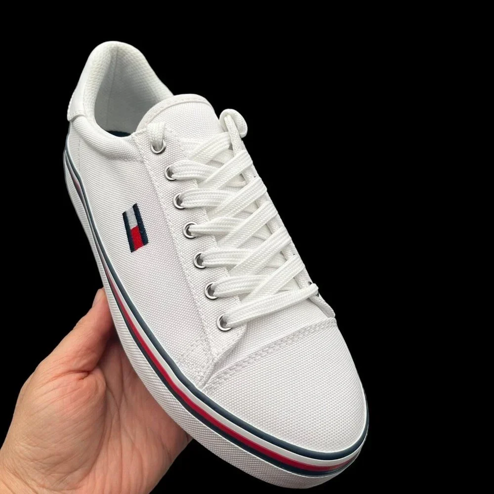 Tommy Hilfiger Women's Canvas Casual Sneakers Size 7.5-8.5-9 White Lace up Shoes